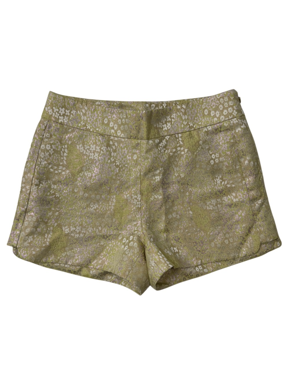 {J. Crew} "City Fit" Lime Green Rose Gold Metallic Floral Chino Shorts WS5